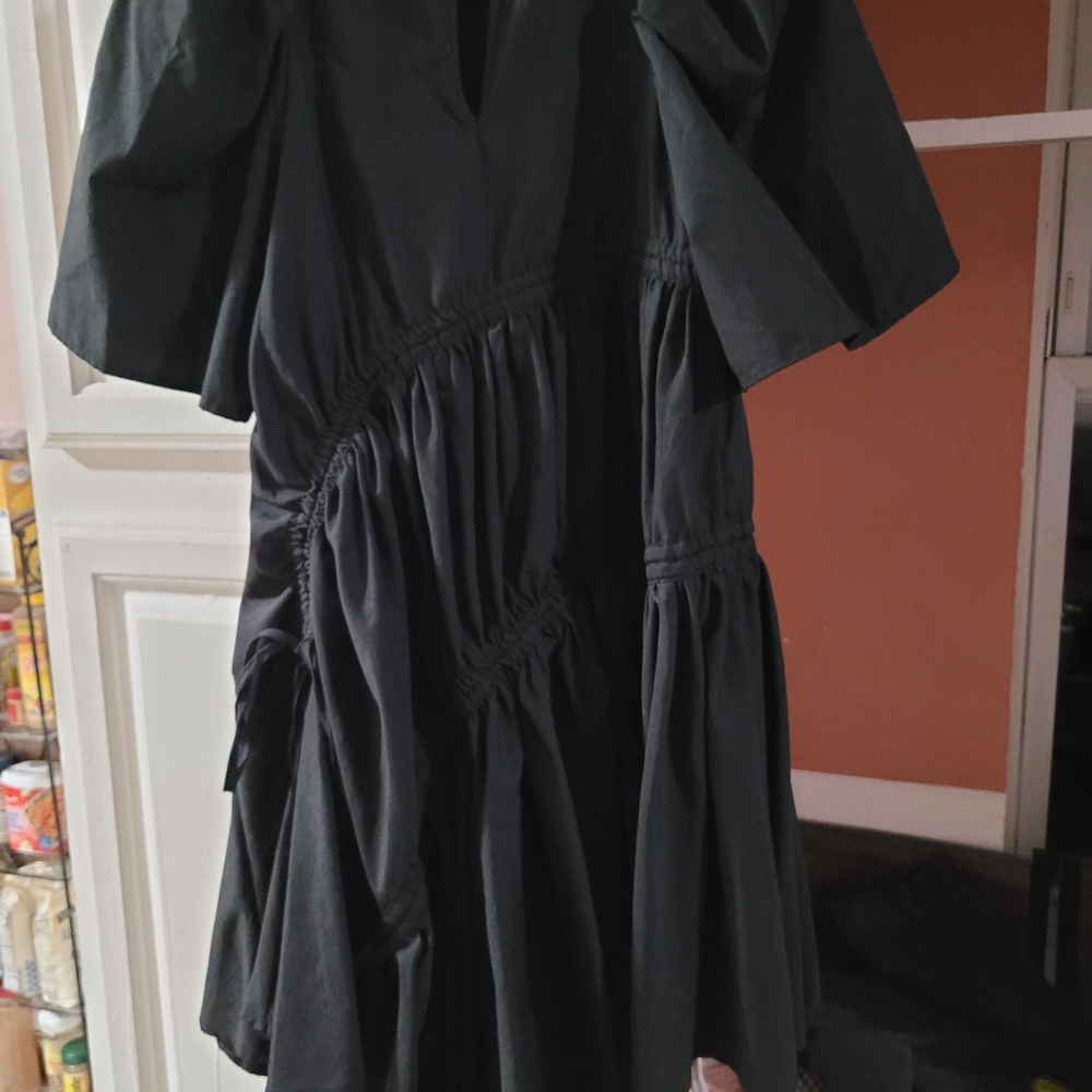 Ghospell Black Mini Dress With Ruching & Ties Size XS EUC